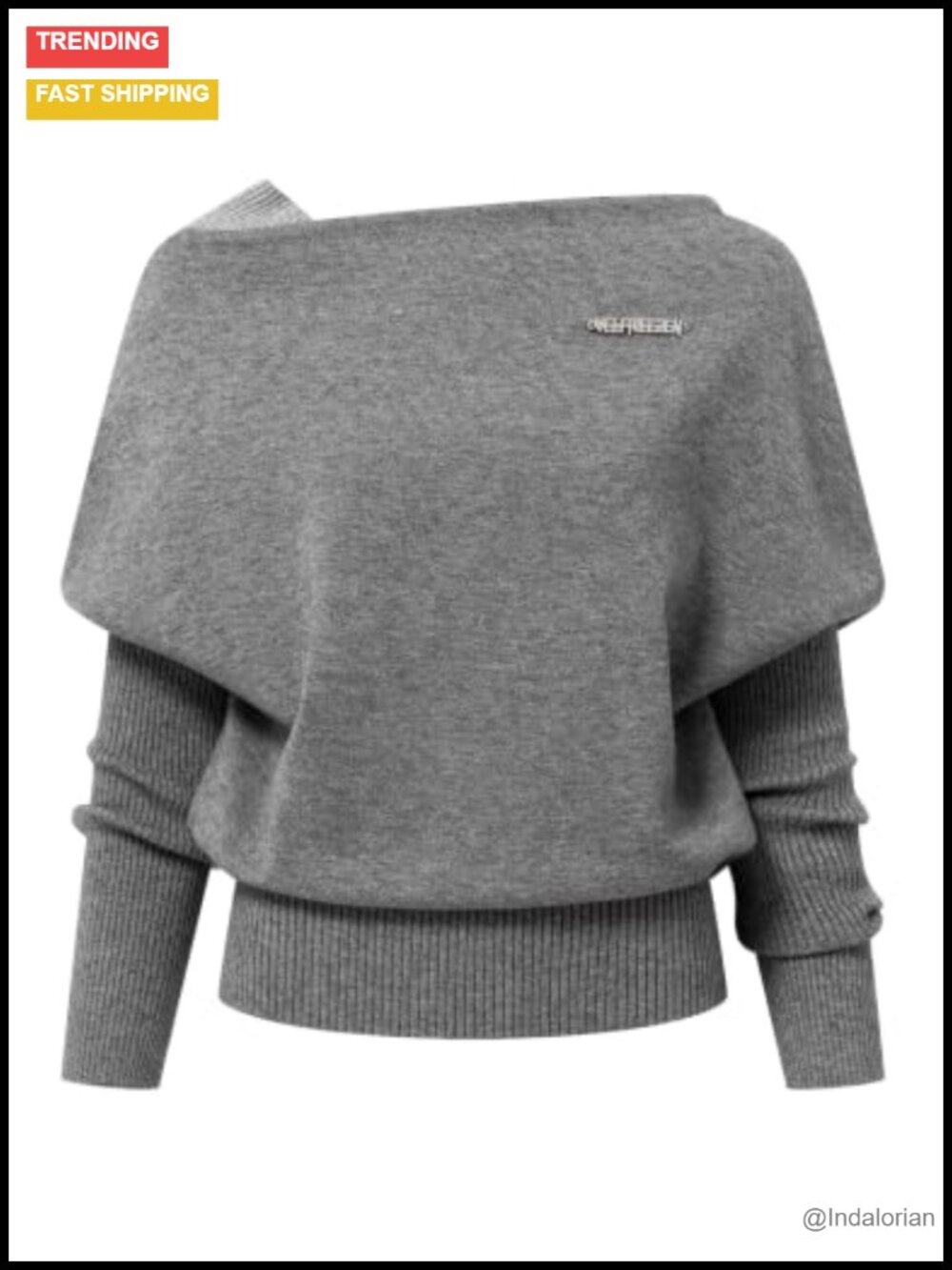 Off the Shoulder Knit Sweater Batwing Long Sleeve Relaxed Fit Pullover